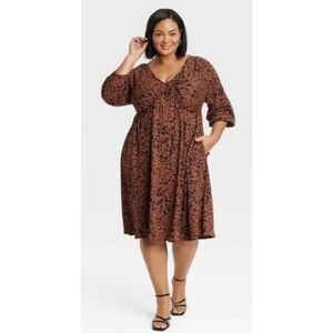 NEW Ava & Viv Dolman 3/4 Sleeve Knit Empire Waist Dress